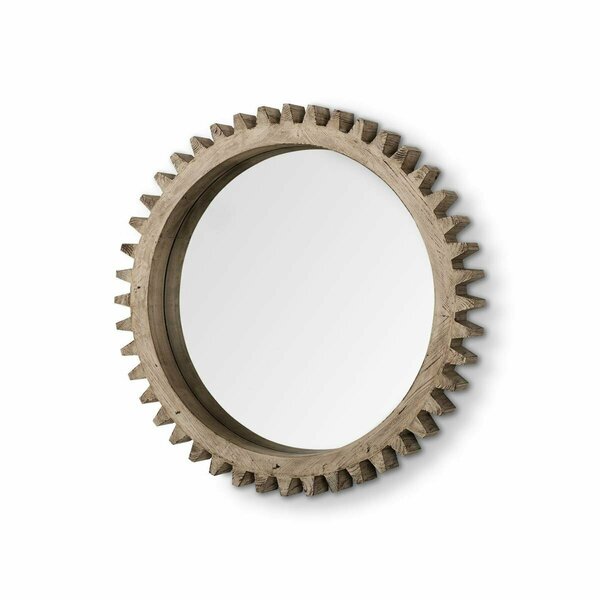 Homeroots 35 in. Round Wood Frame Wall Mirror, Natural Brown 376398